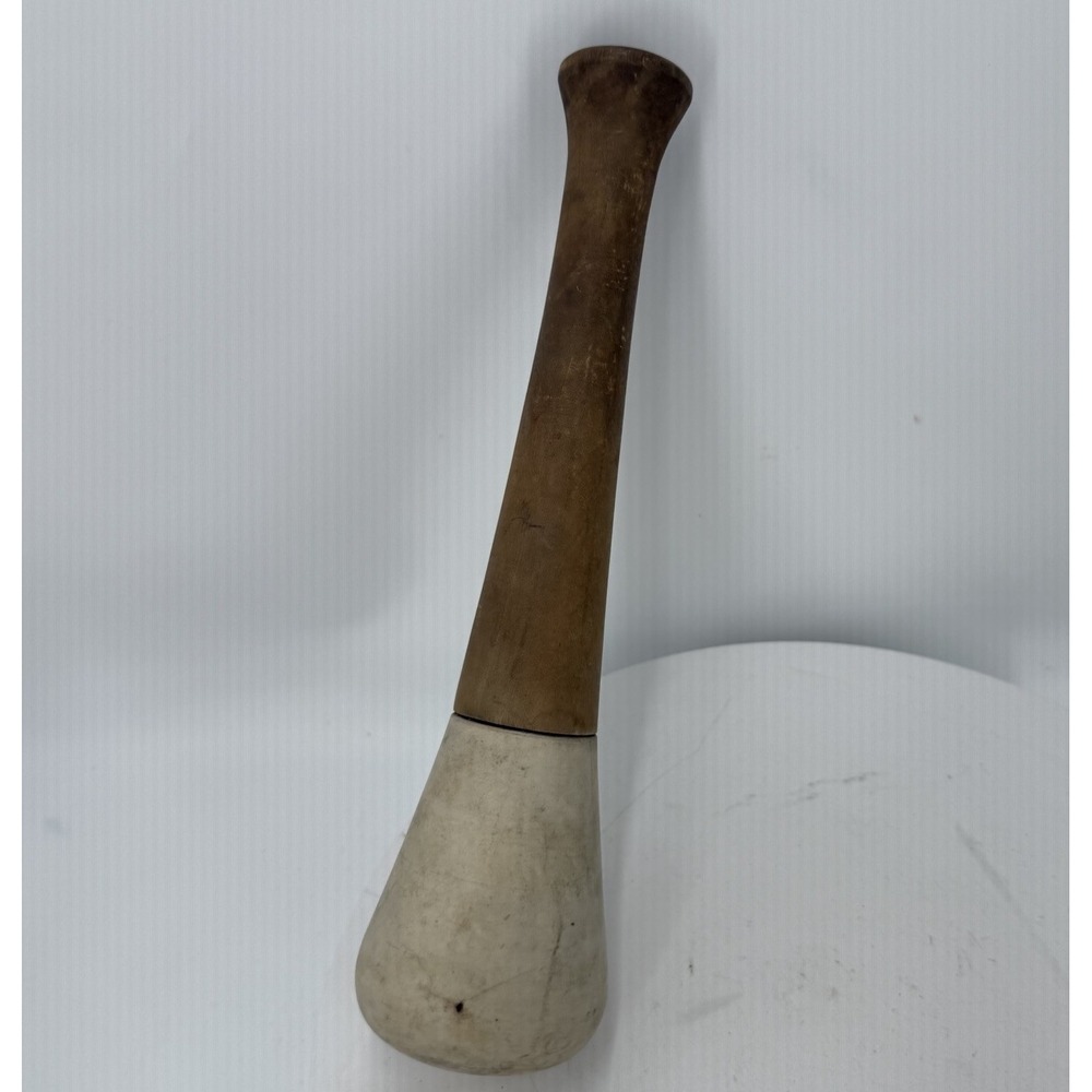 Vtg Large Apothecary Pestle 10.5" Wood Handle Porcelain Ceramic Pharmacy Tool